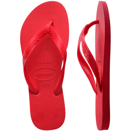 Kids' red flip flops top and side view