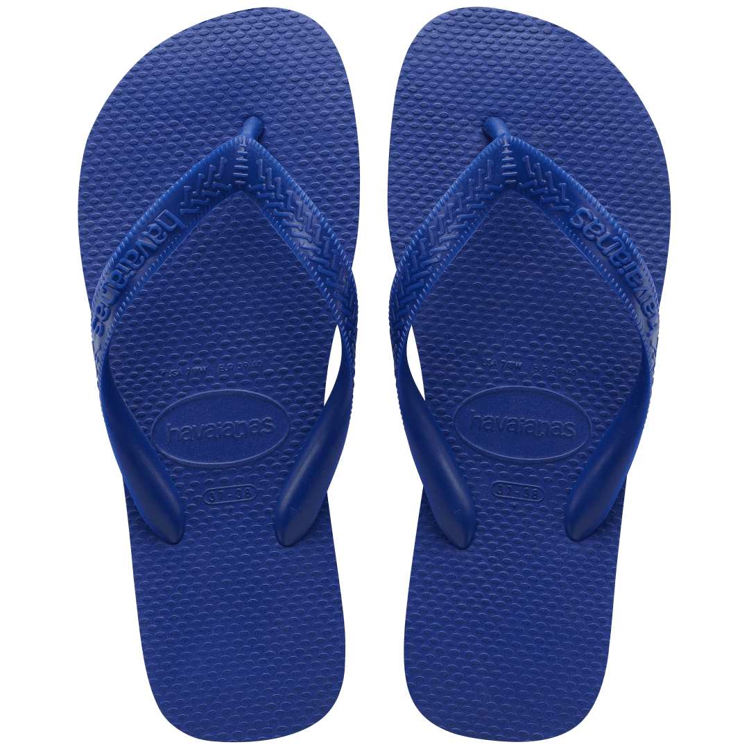 Men's cobalt blue flip flop top view