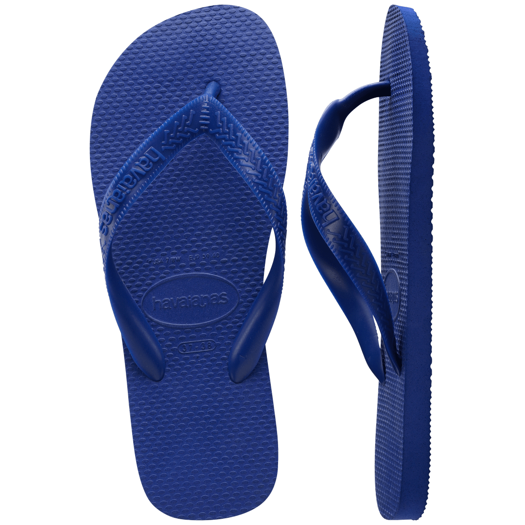 Men's cobalt blue flip flop top and side view