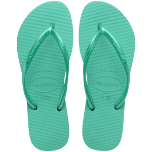 Kids' foam green flip flop with metallic green straps top view