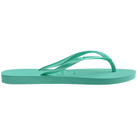 Kids' foam green flip flop with metallic green straps side view