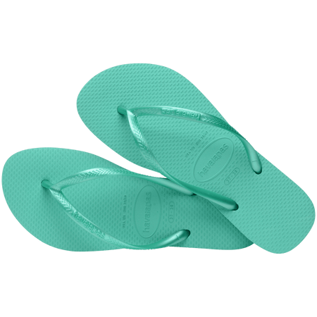 Kids' foam green flip flop with metallic green straps alternate top view