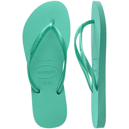 Kids' foam green flip flop with metallic green straps top and side view