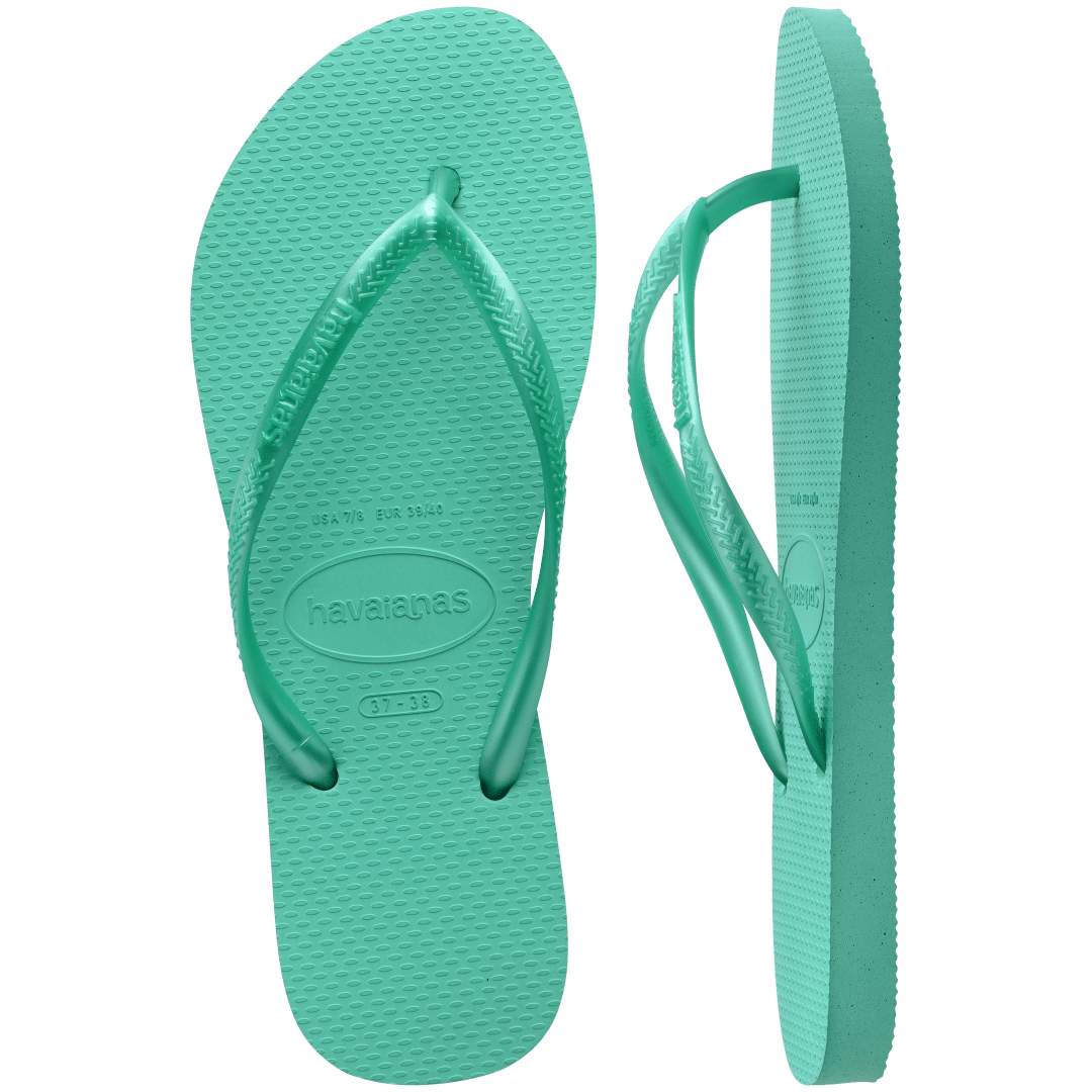 Kids' foam green flip flop with metallic green straps top and side view