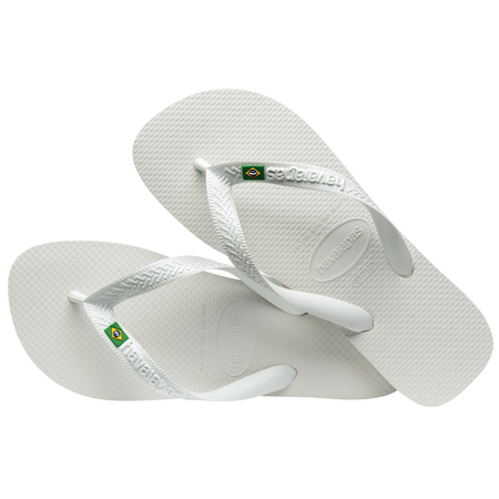 Men's white flip flop with white straps, Brazil flag detail and contrast sole detail alternate top view