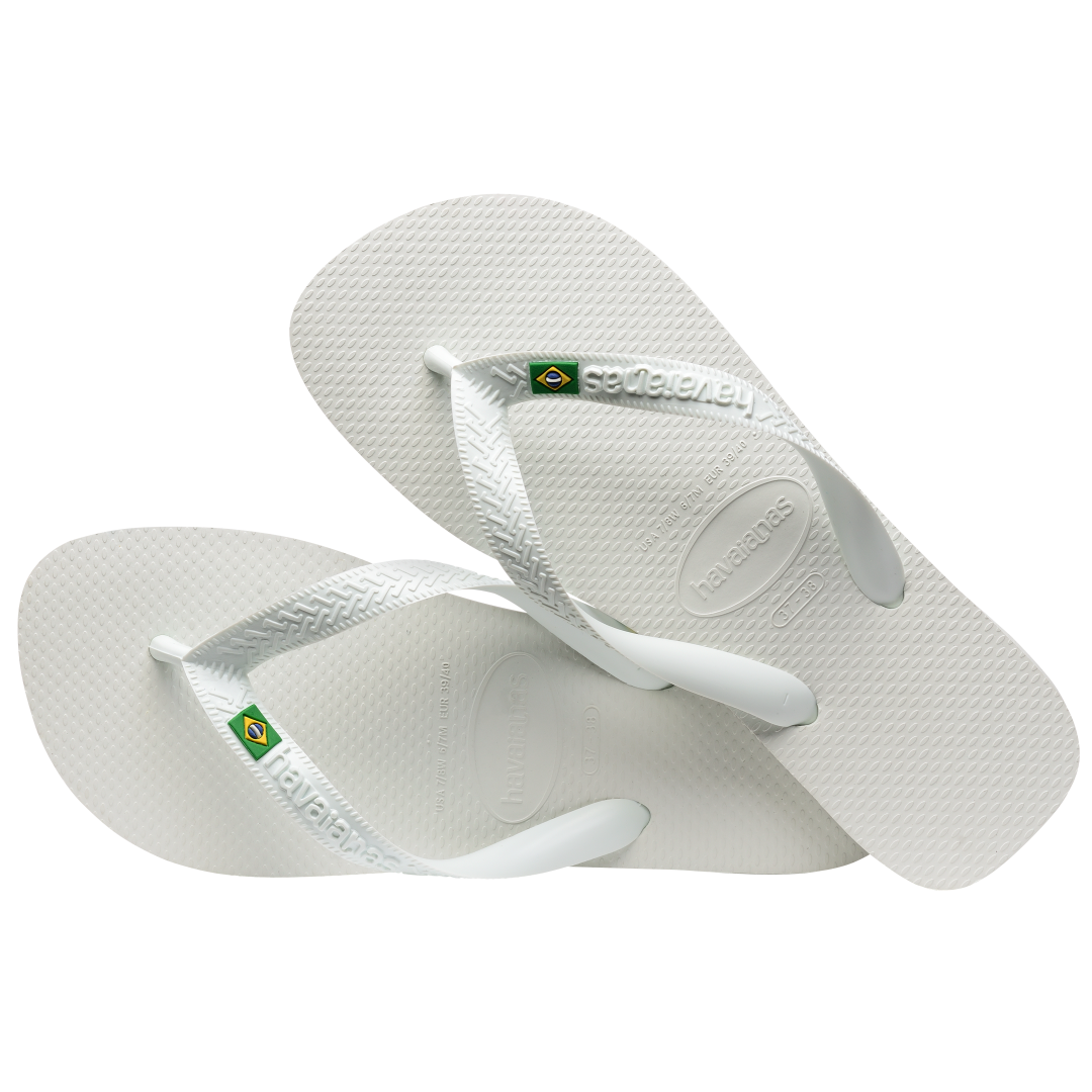 Men's white flip flop with white straps, Brazil flag detail and contrast sole detail alternate top view