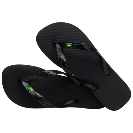 Men's black flip flop with black straps, Brazil flag and contrast color sole detail alternate front view