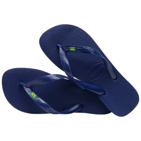 Navy blue women's flip flop with Brazil flag on strap top view alternate