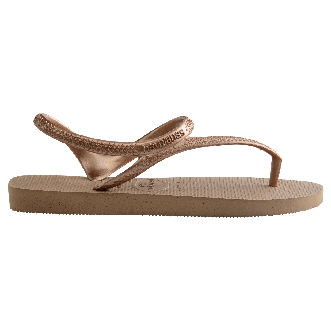 Sand colored sandal side view