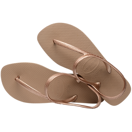 Sand colored sandal crossover top view