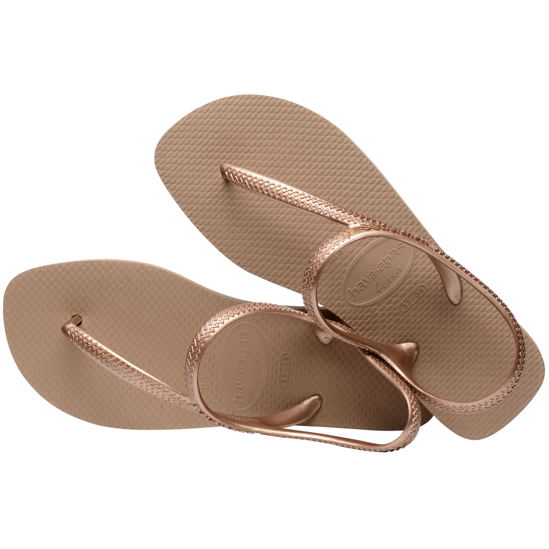 Sand colored sandal crossover top view