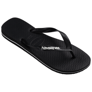 Kids' black flip flops with white stripe contrast sole 3/4 side view