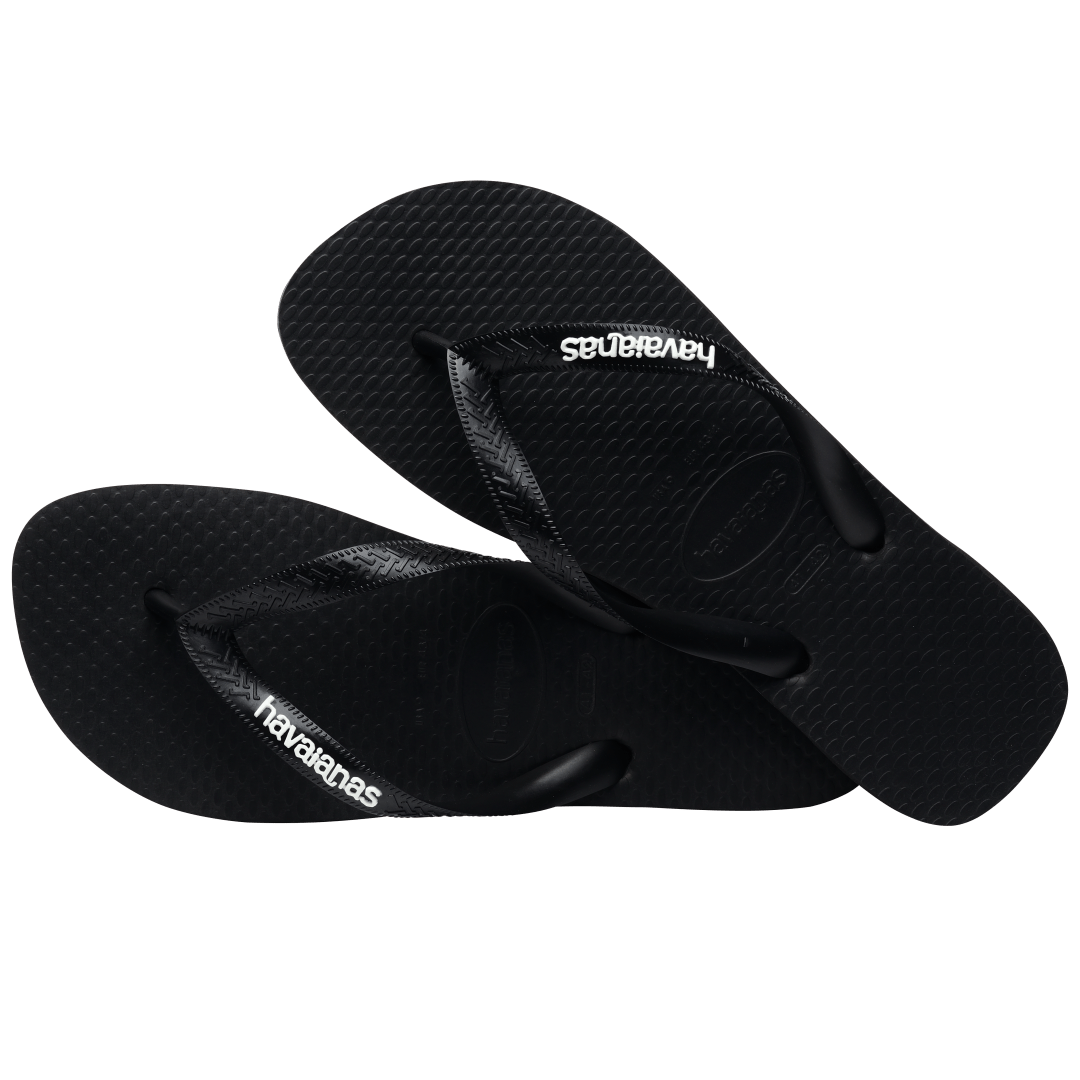 Kids' black flip flops with white stripe contrast sole alternate view