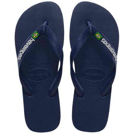 Kids' navy blue flip flop with Brazil flag, top view