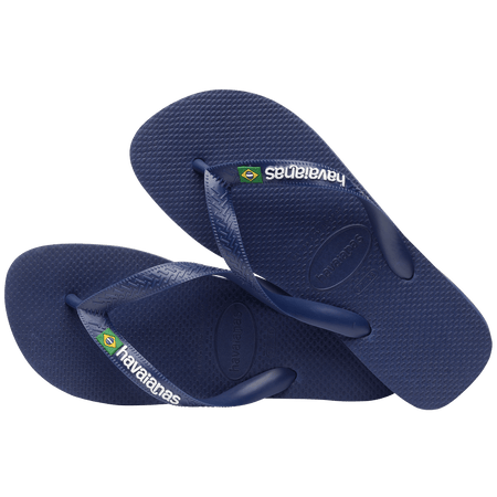 Kids' navy blue flip flop with Brazil flag, alternate top view