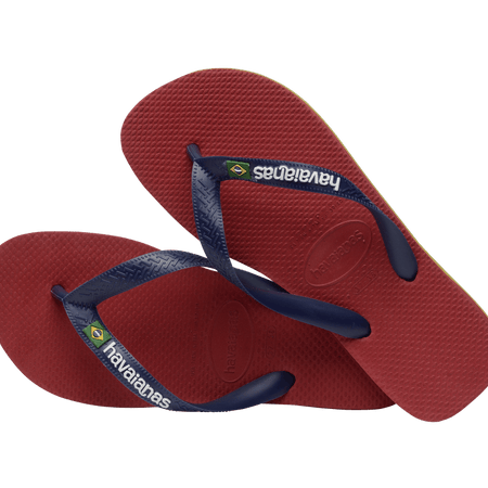 Kids' maroon flip flop with navy straps, alternate top view