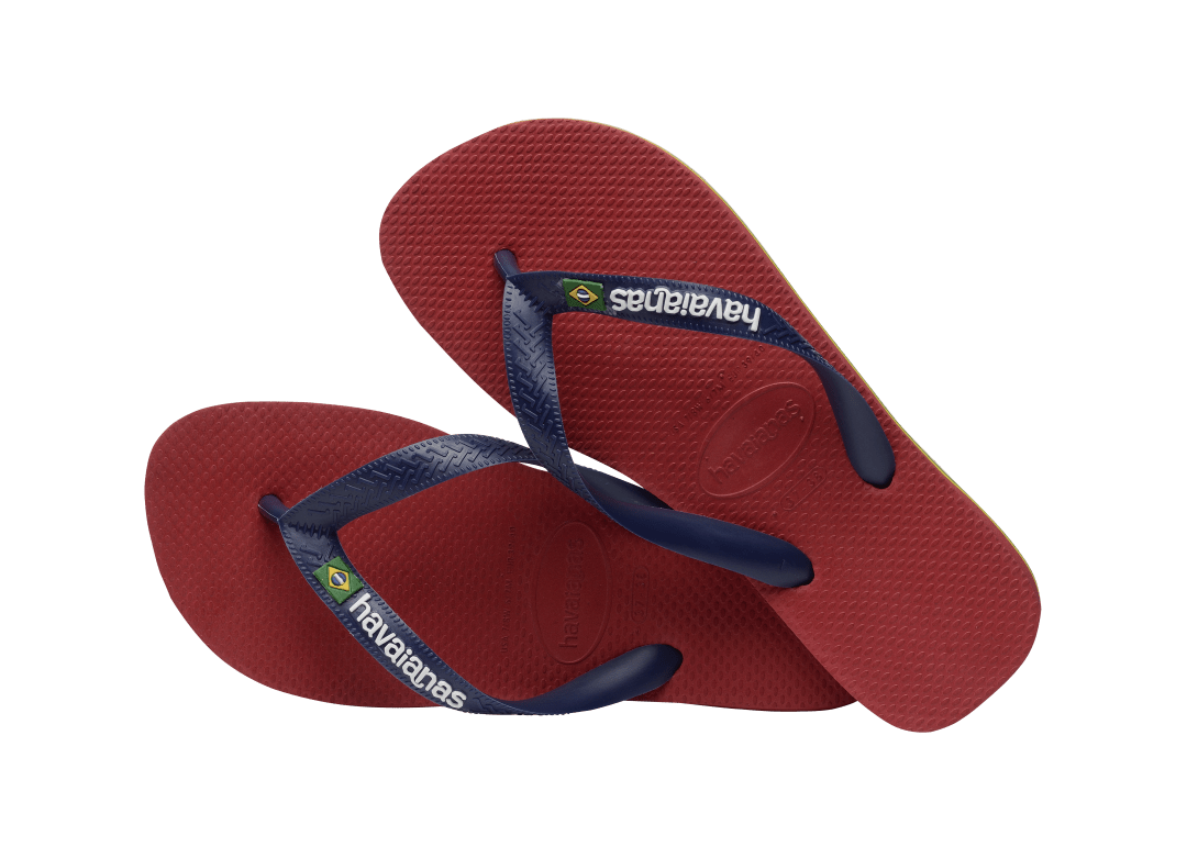 Kids' maroon flip flop with navy straps, alternate top view