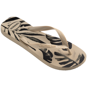 Men's off white and black palm print flip flops 3/4 side view