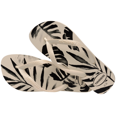 Men's off white and black palm print flip flops alternate top view