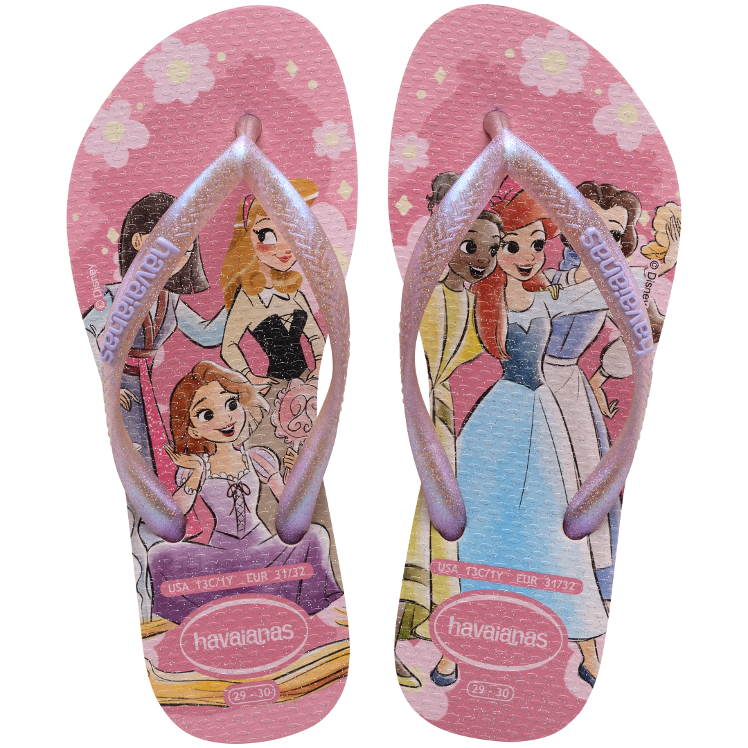 Pink Disney princess flip flop top view