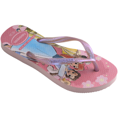 Pink Disney princess kids' flip flop 3/4 view