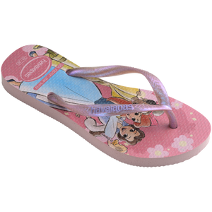 Pink Disney princess kids' flip flop 3/4 view