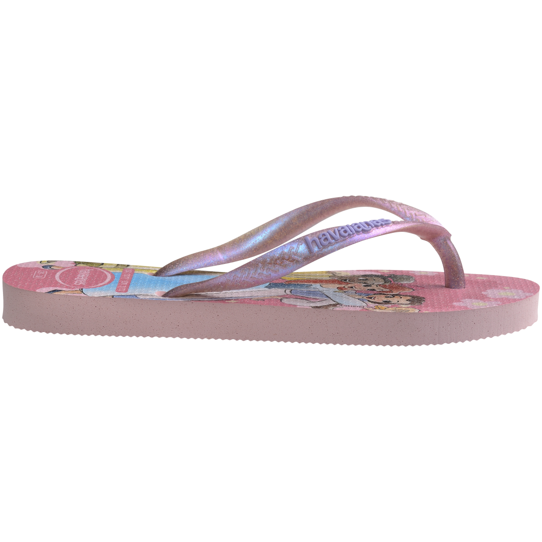 Pink Disney princess kids' flip flop side view