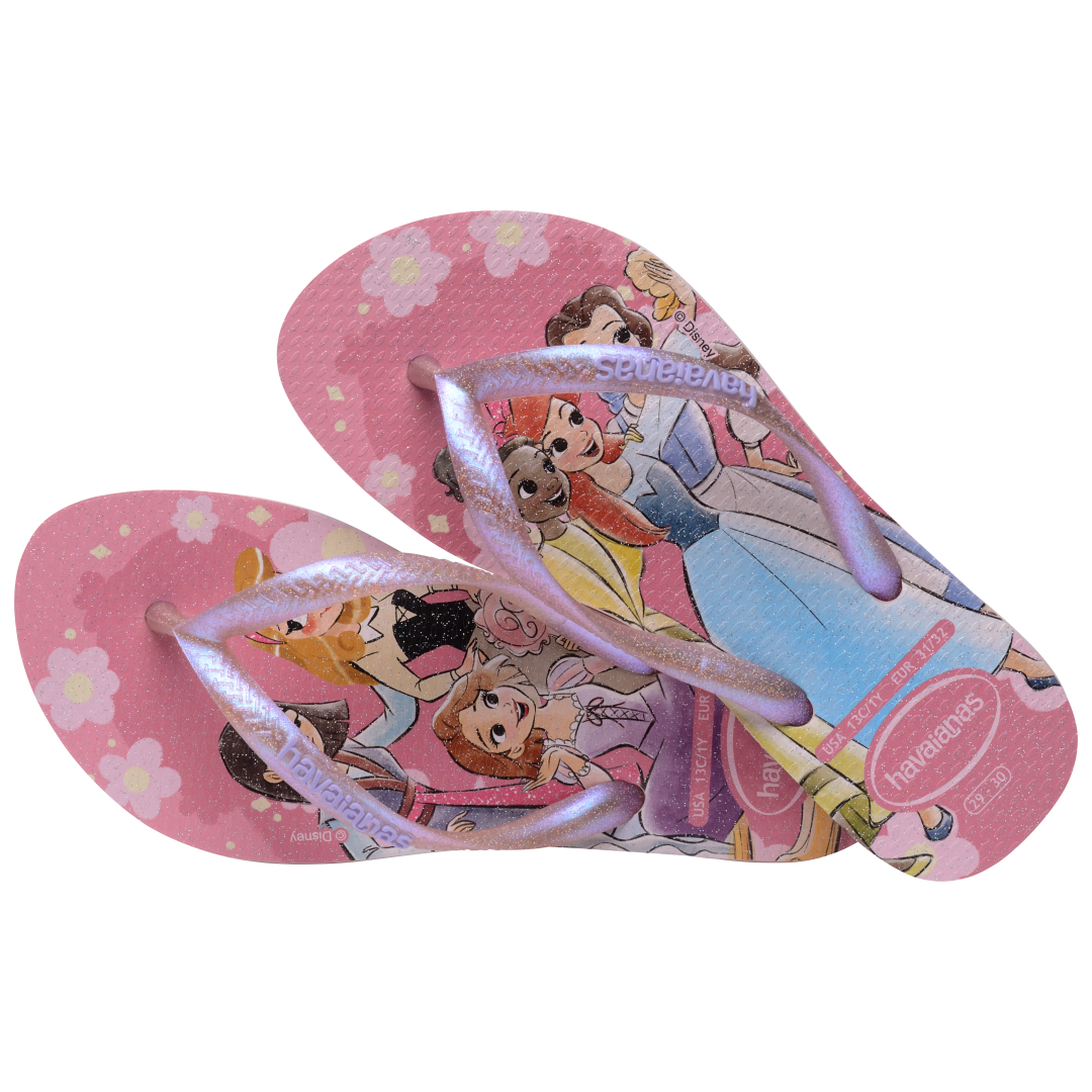 Pink Disney princess kids' flip flop alternate top view