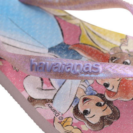 Pink Disney princess kids' flip flop detail view