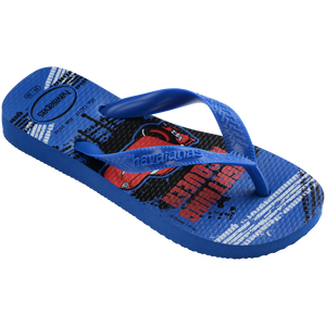 Kids' blue and red flip flops with Pixar's Cars print 3/4 side view