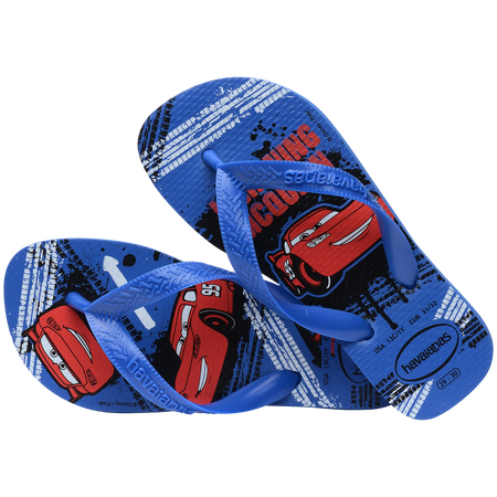 Kids' blue and red flip flops with Pixar's Cars print alternate top view