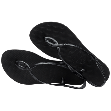 Women's black sandal with figure 8 strap detail, alternate top view