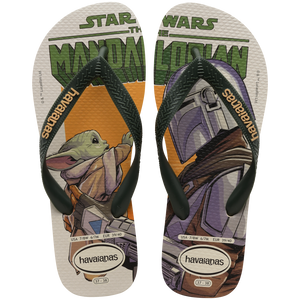 Kids' Star Wars The Mandalorian multicolor flip flops with dark green straps top view