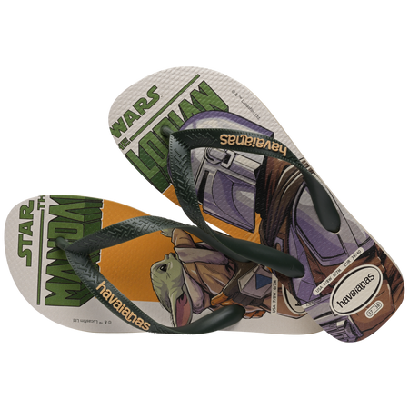 Men's Star Wars The Mandalorian multicolor flip flops with dark green straps alternate top view