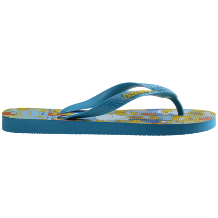 Men's multicolor The Simpsons flip flops with light blue strap and sole side view