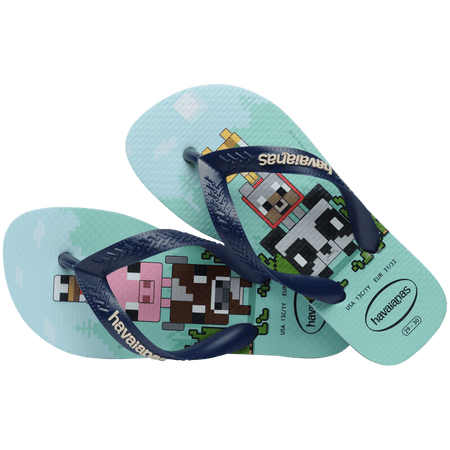 Kids' multicolor Minecraft flip flop with navy strap alternate top view