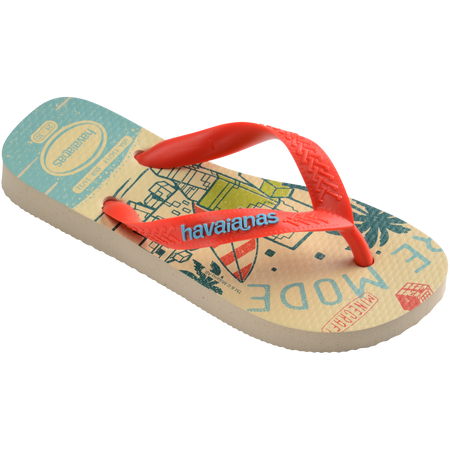 Kids' multicolor Minecraft flip flops with red contrast strap 3/4 side view