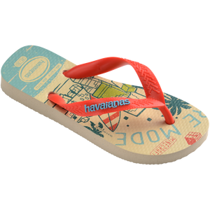 Kids' multicolor Minecraft flip flops with red contrast strap 3/4 side view