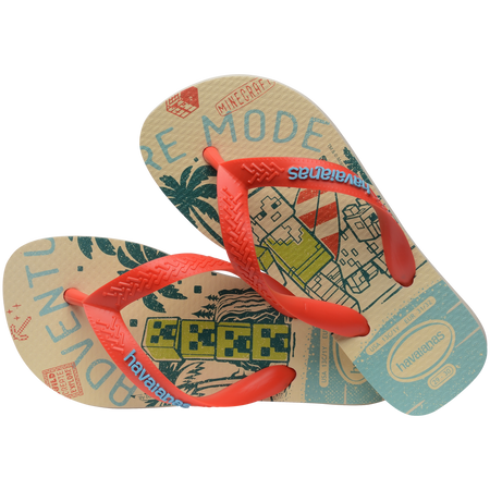 Kids' multicolor Minecraft flip flops with red contrast strap alternate top view