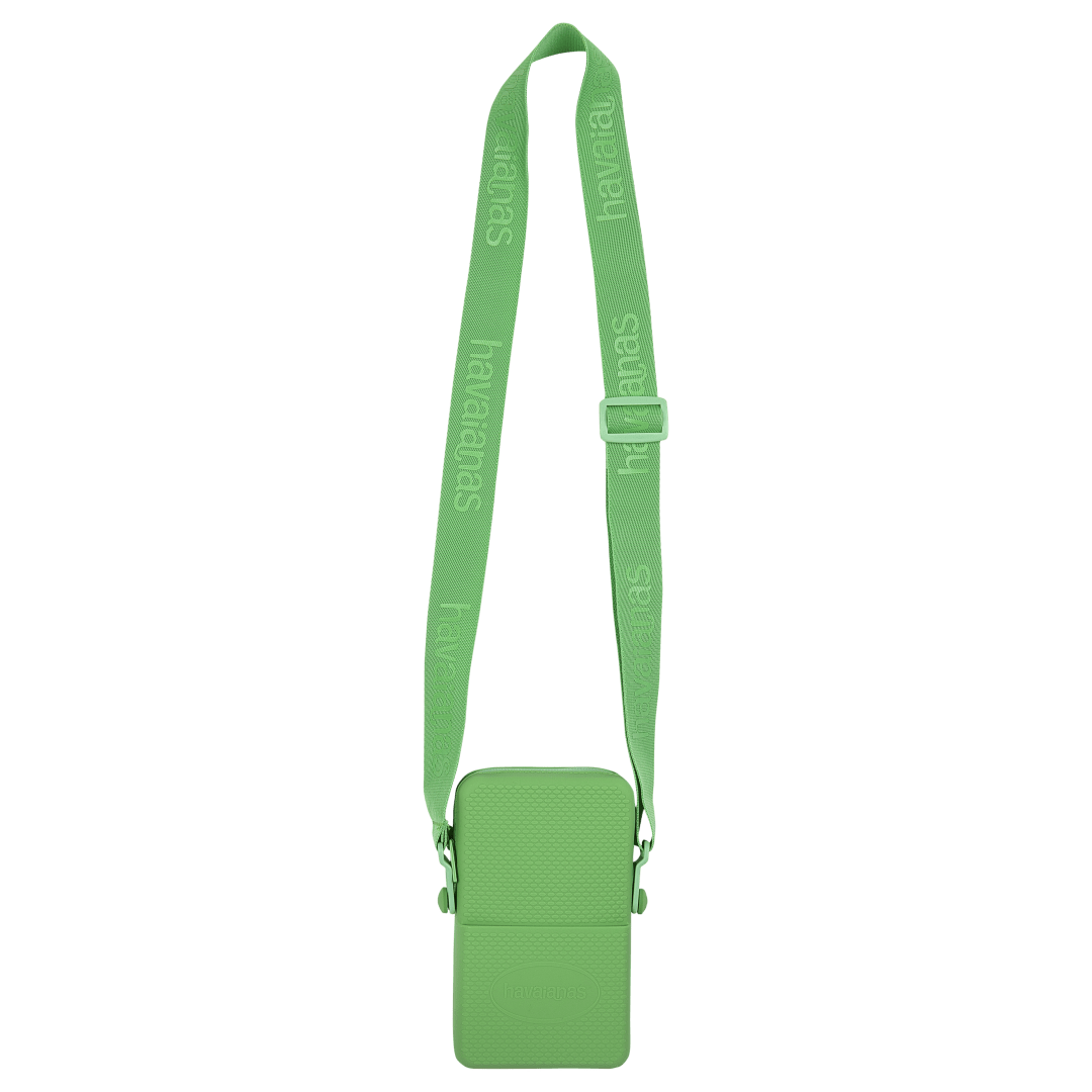 Lime green cross-body bag with pocket and logo strap 