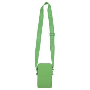 Lime green cross-body bag with pocket and logo strap 