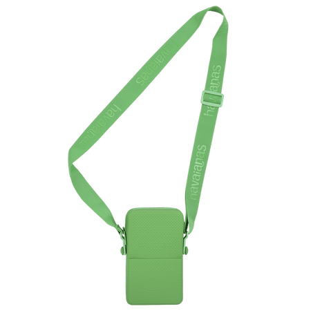 Lime green cross-body bag with pocket and logo strap alternate view