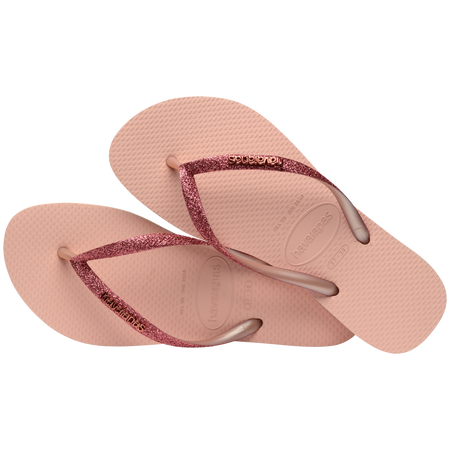 Kids' light pink flip flop with pink glitter straps alternate top view