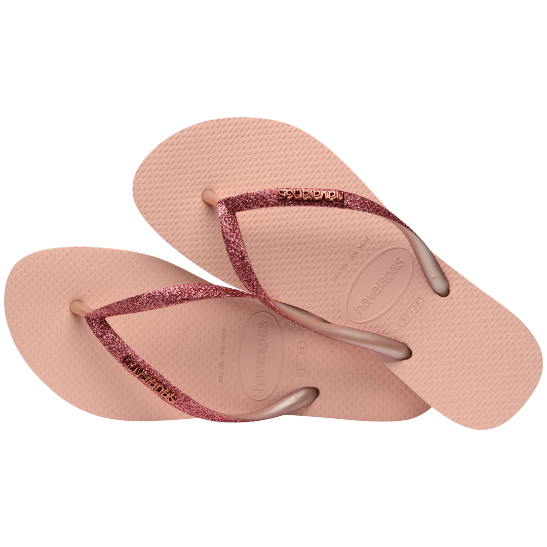 Kids' light pink flip flop with pink glitter straps alternate top view