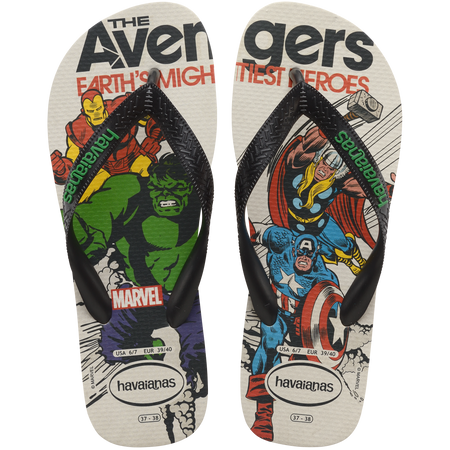 Kids' Marvel's Avengers multicolor flip flop featuring Hulk, Captain America, Thor and Iron Man, top view