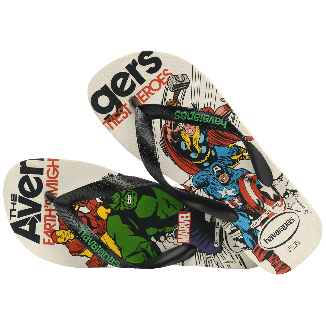 Kids' Marvel's Avengers multicolor flip flop featuring Hulk, Captain America, Thor and Iron Man, alternate top view