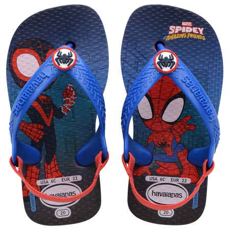 Baby Marvel's Spiderman flip flops with back strap top view