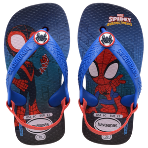 Baby Marvel's Spiderman flip flops with back strap top view