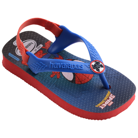 Baby Marvel's Spiderman flip flops with back strap and contrast red sole 3/4 side view