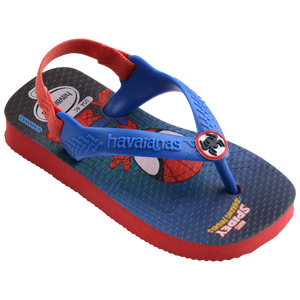 Baby Marvel's Spiderman flip flops with back strap and contrast red sole 3/4 side view